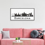 Toile Barcelone, Espagne | Skyline de la ville noire et (Insitu(Salon))