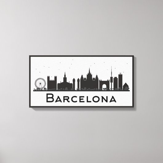 Toile Barcelone, Espagne | Skyline de la ville noire et (Recto)