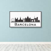 Toile Barcelone, Espagne | Skyline de la ville noire et (Insitu (Plancher de Bois))