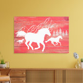 Toile Barne rouge Bois Galloping Chevaux Silhouette (Insitu(Salon))