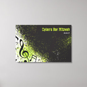 Toile Barre FOLLE Mitzvah de NOTES MUSICALES Signe-Dans
