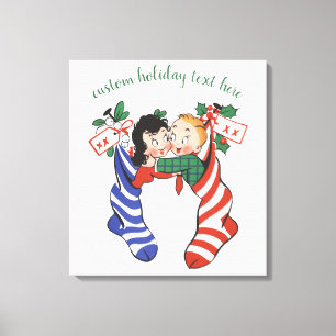 Toile Bas de Noël Vintage avec de mignons enfants