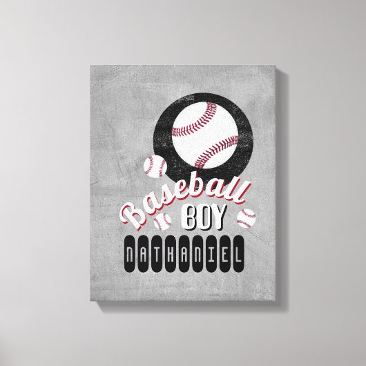 Toile baseball boy sport quote ajouter votre nom gris (Recto)
