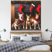 Toile Basenji au coin du feu de Noël (Insitu(Chambre))