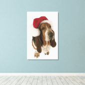 Toile Basset hound à Santa hat (Insitu (Plancher de Bois))