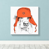 Toile Basset Hound | Casquette rouge Ushanka (Insitu (Plancher de Bois))