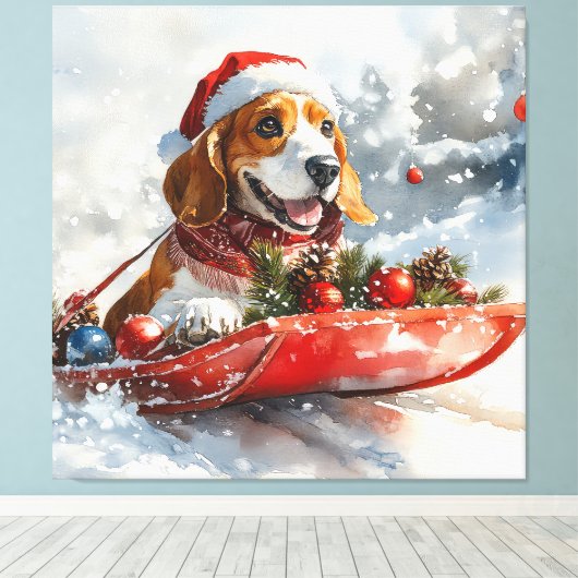 Toile Basset Hound Dog in Sledge Let it Neige Noël (Insitu (Plancher de Bois))
