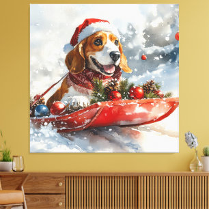 Toile Basset Hound Dog in Sledge Let it Neige Noël