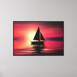 Toile Bateau à voile au coucher du soleil sur la mer - C