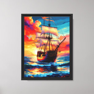 Toile Bateau à voile Sunset sur des vagues océaniques vi