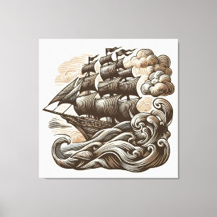 Toile Bateau à voile sur la mer ouverte - Vintage gravé