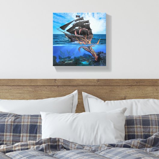 Toile Bateau de pirates contre calmar géant (Insitu(Chambre))