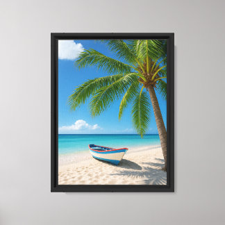 Toile Bateau de plage tropical et palmier