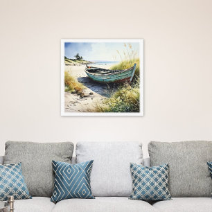 Toile Bateau de rangée abandonné sur la côte