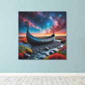 Toile Bateau long Viking sur un paysage vibrant (Insitu (Plancher de Bois))