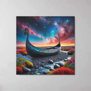Toile Bateau long Viking sur un paysage vibrant