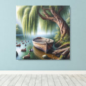 Toile Bateau rustique sous un saule (Insitu (Plancher de Bois))