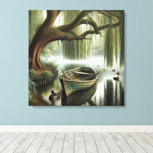 Toile Bateau rustique sous un saule (Insitu (Plancher de Bois))