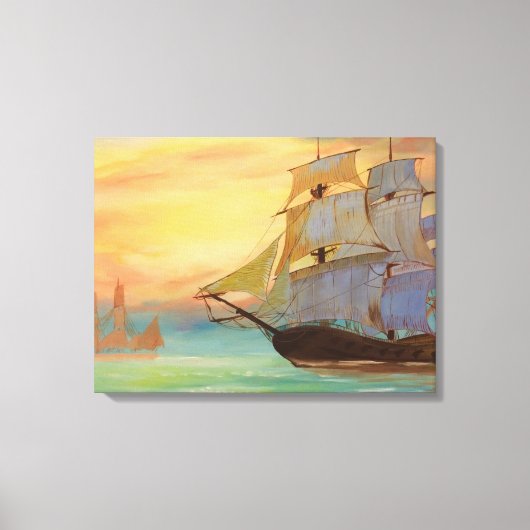 Toile Bateaux à voile couchés du soleil peint à la main (Recto)