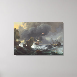 Toile Bateaux dans la détresse outre d'une côte rocheuse