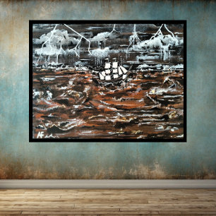 Toile Bateaux dans une peinture de tempête par Alfred Fo
