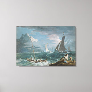 Toile Bateaux de pêche dans une tempête