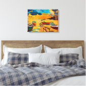 Toile Bateaux de pêche et océan au coucher du soleil (Insitu(Chambre))