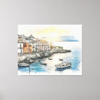 Toile Bateaux de ville côtière italienne dans un croquis