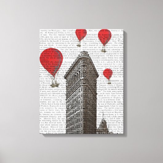 Toile Bâtiment en fer plat et ballons rouges à air chaud (Recto)