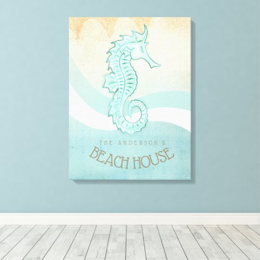 Toile Beach House Seahorse Aqua Blue ID623 (Insitu (Plancher de Bois))