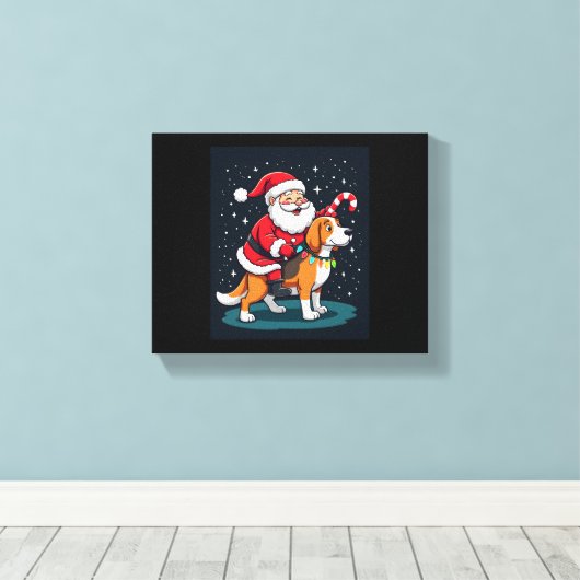 Toile Beagle Xmas Éclairage Père Noël équitation Beagle (Insitu (Plancher de Bois))