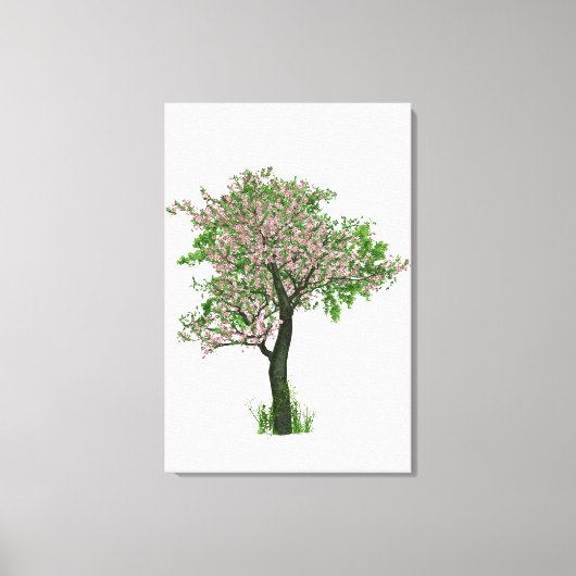 Toile Beau arbre solitaire avec petites fleurs roses (Recto)