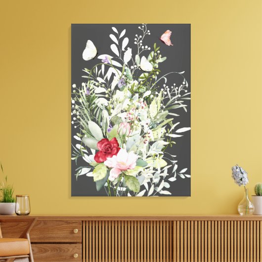 Toile Beau Bouquet de papillon Boho gris foncé (Insitu(Salon))