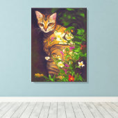 Toile Beau chat abyssinien dans un jardin de minuit (Insitu (Plancher de Bois))