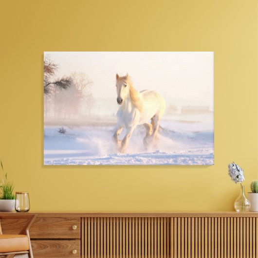 Toile Beau Cheval Blanc Galloping dans la neige (Insitu(Salon))