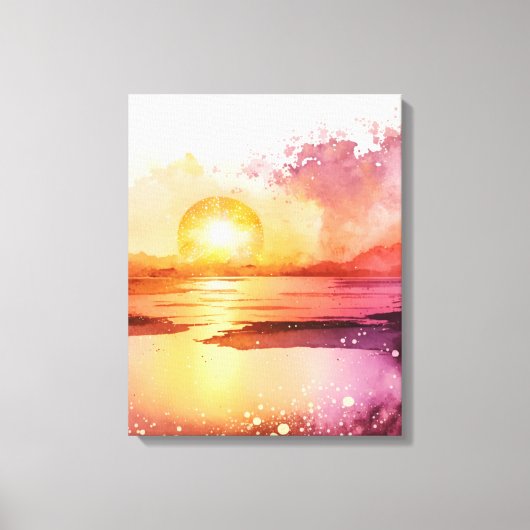 Toile Beau coucher de soleil d'aquarelle de plage (Recto)