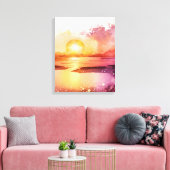 Toile Beau coucher de soleil d'aquarelle de plage (Insitu(Salon))