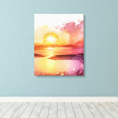 Toile Beau coucher de soleil d'aquarelle de plage (Insitu (Plancher de Bois))