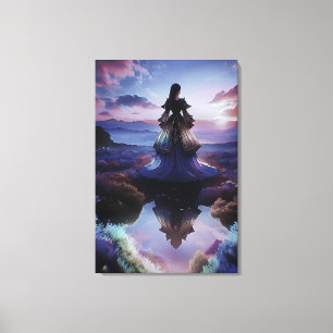 Toile Beau coucher de soleil doux paysage femme Portrait