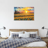Toile Beau coucher de soleil sur le terrain de tournesol (Insitu(Chambre))