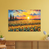 Toile Beau coucher de soleil sur le terrain de tournesol (Insitu(Salon))