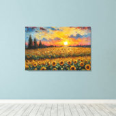 Toile Beau coucher de soleil sur le terrain de tournesol (Insitu (Plancher de Bois))