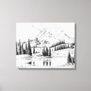 Toile Beau dessin au crayon du Mont Rainier