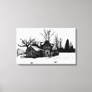 Toile Beau dessin d'encre Farmstead Wrapped Canvas