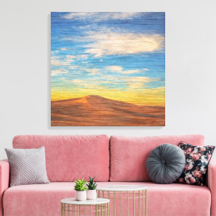 Toile Beau Lever de Soleil sur Dunes de Sable sur Bois