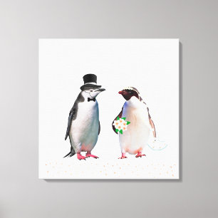 Toile Beau Mariage Penguin Couple en blanc