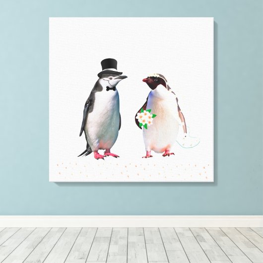 Toile Beau Mariage Penguin Couple en blanc (Insitu (Plancher de Bois))
