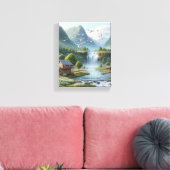 Toile Beau paysage rural avec cascade (Insitu(Salon))