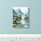 Toile Beau paysage rural avec cascade (Insitu (Plancher de Bois))