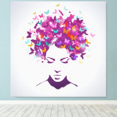 Toile Beau portrait de femme avec cheveux papillon (Insitu (Plancher de Bois))